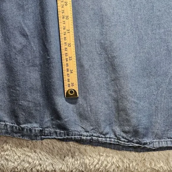 Soft Surroundings Blue Chambray Dress Size Large Knee Length 3/4 Ruffle Sleeve - Picture 5 of 11